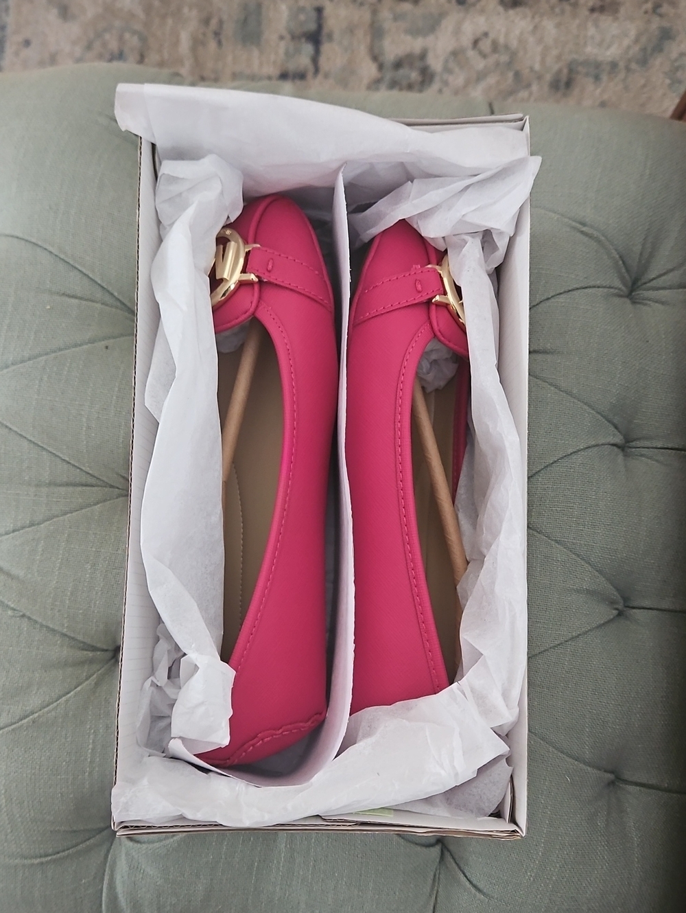 Michael Kors Hot Pink Ballet Flats with Gold Hardware